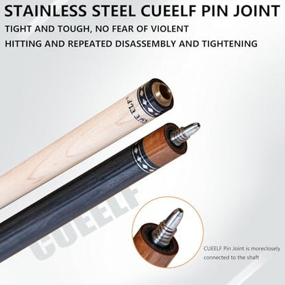 CUEELF Pool Cue Stick Low Deflection Hand-Made Inlay Billiard Cue 58'' Professional Billiard Pool Cue Stick for Adults-12.5mm Tip,3/8 * 8 Joint - color: WD-CM-HUI