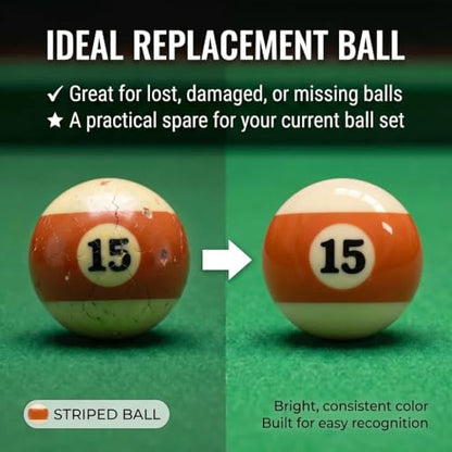 KONLLEN Single Replacement Pool Ball – 2-1/4" Regulation Size & Weight Billiard Ball Made of Phenolic Resin (Choose 1–15 or Cue Ball) - color: #15