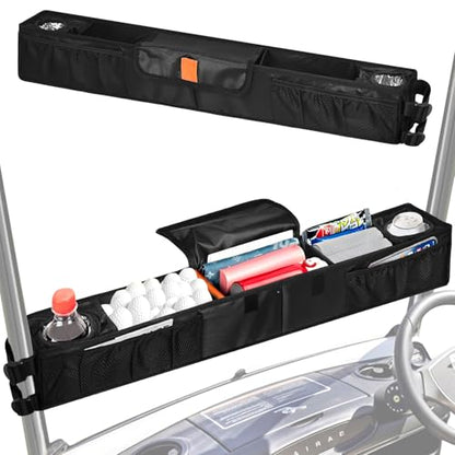 Grekos Golf Cart Inner Storage Tray, Upgraded 1680D Golf Cart Front Storage Basket - color: Black