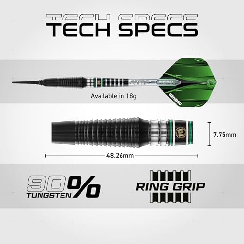 Winmau Sniper Black Professional Darts Set - 90% Tungsten Darts with Flights & Shafts - Match-Weighted Barrels for Steel Tip & Soft Tip Darts - Available in 18g to 24g Weights - size: 18G - Soft Tip