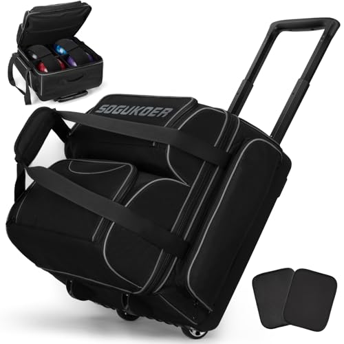 4 Ball Bowling Bag with Wheels,Integrated Main Compartment,900D Heavy Duty Bowling Roller Bag with Shoe Compartment, Telescoping Handle,Multiple Accessory Pockets for League Tournament Travel