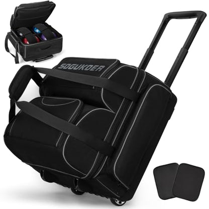 4 Ball Bowling Bag with Wheels,Integrated Main Compartment,900D Heavy Duty Bowling Roller Bag with Shoe Compartment, Telescoping Handle,Multiple Accessory Pockets for League Tournament Travel