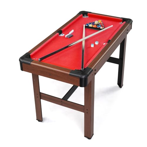 PEXMOR 48" Pool Table, Billiard Game Table for Kids and Adults, Mini Pool Table Set Indoor & Outdoor for Game Room Family with Balls, Cues, Chalk, Brush and Triangle - color: Red