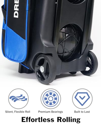 3 Ball Bowling Bags with Wheels & Shoe Pocket, Premium Bowling Ball Bag 3 Ball Roller, Effortless-Rolling 3 Ball Bowling Bag w/Multi-Storage Pockets & Telescopic Handle Extends to 40'' - color: Blue