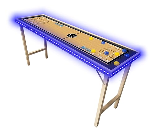 6-Foot Premium Shuffleboard Table w/Folding Legs, Pucks, and Optional LED Lights - Awesome Graphics - Choose Your Model - color: BASKETBALL, size: 6-Foot w/ LED Lights