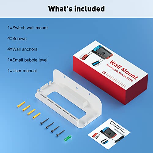 Wall Mount for Nintendo Switch 1 and Switch OLED, Metal Wall Mount Shelf Kit with 5 Game Card Holders and 4 Joy Con Hooks, Safely Store Switch Console Near or Behind TV, White - color: White
