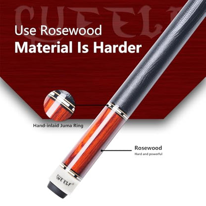 CUEELF Pool Cue Stick Low Deflection Hand-Made Inlay Billiard Cue 58'' Professional Billiard Pool Cue Stick for Adults-12.5mm Tip,3/8 * 8 Joint - color: WD-SM-HONGMU