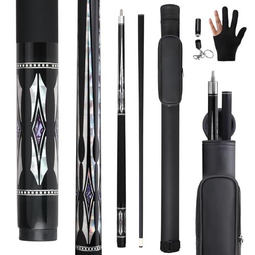 Glass Fiber Pool Cue Stick with Case Combo Set, 12.5mm Professional Pool Stick 58" Low Deflection Billiards Cue Stick 19 Oz Pool Cue Set for Men Adults Players - color: Black3