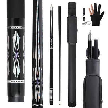 Glass Fiber Pool Cue Stick with Case Combo Set, 12.5mm Professional Pool Stick 58" Low Deflection Billiards Cue Stick 19 Oz Pool Cue Set for Men Adults Players - color: Black3