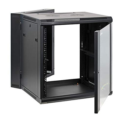 Aeons 12U Signature Double Section Wall Mount 19-inch Networking IT Cabinet Enclosure Hinged Swing Out 24-inch Depth Glass Door (Fully Assembled) - style: 12U-24" D