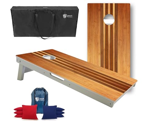 Tailgating Pros All-Weather Cornhole Boards - 4'x2' Weather Resistant Cornhole Set- Carrying Case & Set of 8 Corn Hole Bean Bags w/Tote Included - color: Retro Wooden