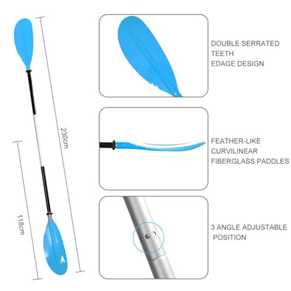 Karltion Kayak Paddle - Adjustable 2 Pieces Aluminum Alloy Shaft with Glass Fiber Blade for Surfing,Oar Fishing Easy Packable Travel - color: Blue, size: 90.5"-1 paddle