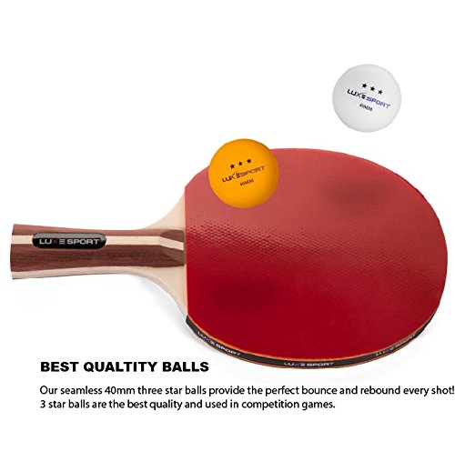 Ping Pong Paddle Set of 4 -Full Table Tennis Bundle includes 4 Ping Pong Paddles, 8 Three Star Balls, Portable Storage Travel Bag/Case - Racket Kit 2 or 4 Players - Recreational Indoor/Outdoor Games