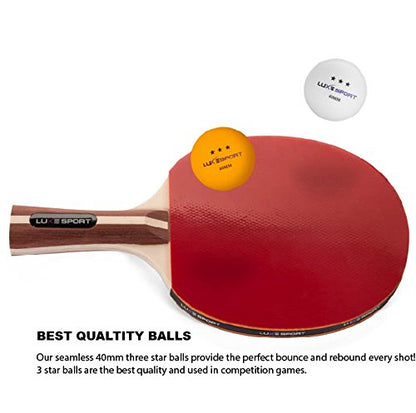 Ping Pong Paddle Set of 4 -Full Table Tennis Bundle includes 4 Ping Pong Paddles, 8 Three Star Balls, Portable Storage Travel Bag/Case - Racket Kit 2 or 4 Players - Recreational Indoor/Outdoor Games