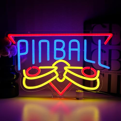 Pinball Neon Sign for Wall Decor, Arcade Game Led Signs for Business, USB Dimmable Retro Gaming Neon Lights for Game Room Mall Gamer Hall Garage Bar Club Man Cave Arcade Wall Art - style: Pinball
