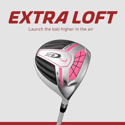 Precise XD-J Kids Golf Clubs Set – Boys’ & Girls’ Junior Golf Set with Lightweight Graphite Shafts, Hybrid, Putter & Stand Bag - color: Pink Ages 6-8, size: Right Hand