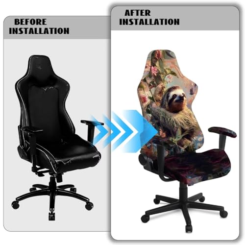 Sloth Print Gaming Chair Covers with Armrest Covers Dust-Proof Soft Stretchy Gamer Chair Cover Universal Fit Office Desk & Racing Computer Chairs - color: Brown - Sloth