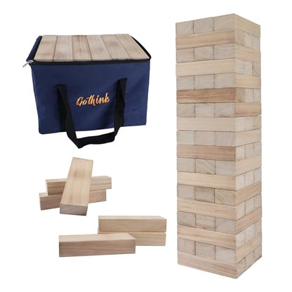 GOTHINK Giant Tumble Tower Game, Large Tumbling Tower Stacking to Over 4 FT 54pcs Wooden Jumbo Blocks for Outside Yard Games with Carry Case Timber Stacking Game Night Toy Gift for Kids Adults Family - size: L-Over 4FT