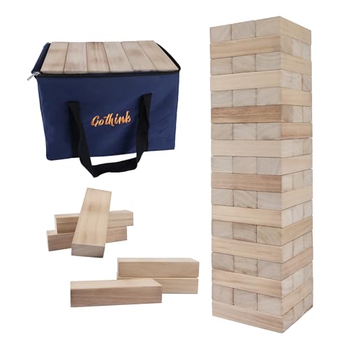 GOTHINK Giant Tumble Tower Game, Large Tumbling Tower Stacking to Over 4 FT 54pcs Wooden Jumbo Blocks for Outside Yard Games with Carry Case Timber Stacking Game Night Toy Gift for Kids Adults Family - size: L-Over 4FT