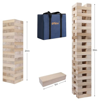 Offelec Tumbling Tower Blocks Games,Large Wooden Blocks Stacking Game for Kids Adults Family Classic Stacking Board Games for Indoor Outdoor Backyard Lawn Stack to Over 3.2Ft- 60pcs with Carrying Bag - style: Over 3.2Ft
