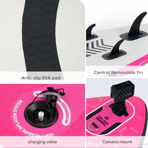 Inflatable Paddle Board,Stand Up Paddle Board Set, Extra Wide SUP Board with Removable Fin, Floating Paddle, Hand Pump, Waterproof Phone Pouch,Traveling Board - color: FT pink