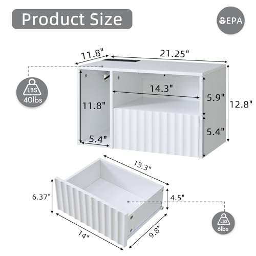 BuildHom Modern Matte White Fluted Floating Nightstand with Charging Station, NightStand with Drawers, Bedside with USB Ports and Outlets, Bedroom Furniture (Set of 2) - color: Matte White, size: Set of 2