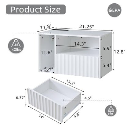 BuildHom Modern Matte White Fluted Floating Nightstand with Charging Station, NightStand with Drawers, Bedside with USB Ports and Outlets, Bedroom Furniture (Set of 2) - color: Matte White, size: Set of 2