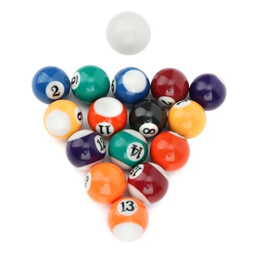 Aramox Billiard Set Billiard Balls 16PCS 32MM Balanced Round Pool Balls with 15 Numbered and 1 Cue for Kids Game Room Family Play