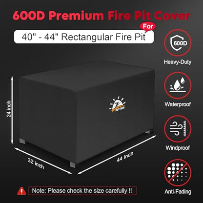 Zettum Fire Pit Cover Rectangular 44 Inch - Outdoor Fire Table Cover Rectangle Heavy Duty & Waterproof, 600D Patio Propane Gas Firepit Cover Rectangular Fade & Weather Resistant - 44 x 32 x 24 Inch - color: Black - Rectangular, size: 44x32x24 Inch