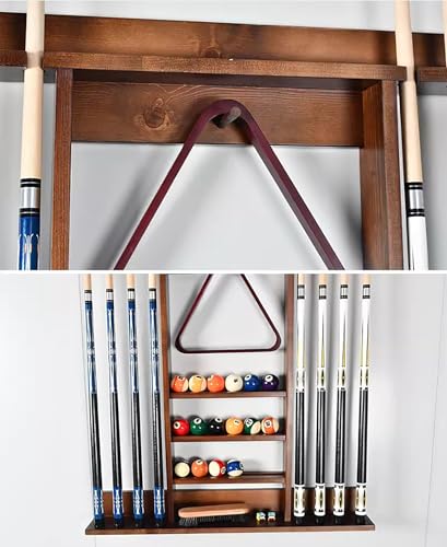 Wall Mounted Billiard Stick Holder,Holds 8 Pool Cue Sticks Pool Cue Rack,Solid Wood Billiards Accessories for Billiard Room Club Bar(Brown) - color: Brown