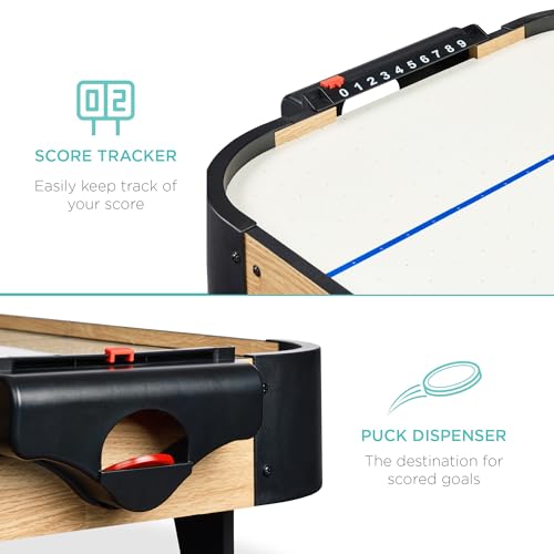 Best Choice Products Portable Tabletop Air Hockey Table for Game Room w/ 100V Motor, Electric Fan, 2 Strikers, 2 Pucks - color: Natural