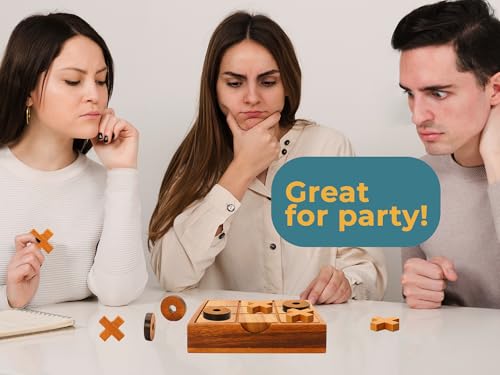 BSIRI Wooden Tic Tac Toe Game Coffee Tabletop XO Blocks Ideal for Family Living Room Games Night for Adults for Desk Decor and Unique Wood Gifts for All Occasions 5.5 Inch - style: Classic