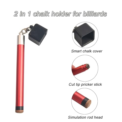 LAKE OF FIRE Pool Cue Chalk Holder – 2-in-1 Billiard Accessory with Pool Chalk Holder & Cue Tip Tool - color: Red, style: Square