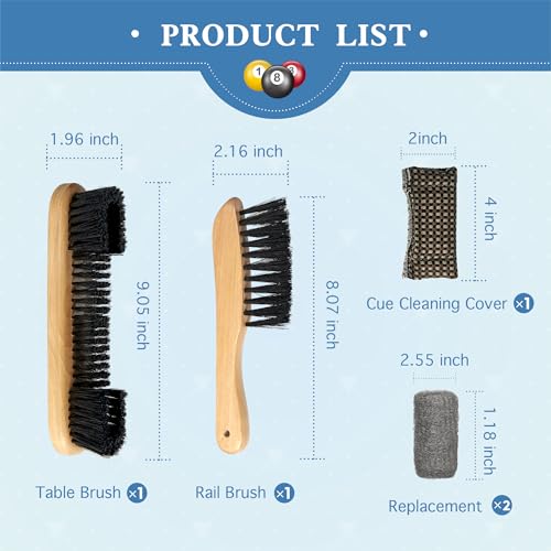 LAKINGO Pool Table Brush Set for Felt, 5 Kit Billiard Table and Rail Cleaning Accessories with 2 Wood Brush, 2 Ferrule Polish Cloths, Cue Shaft Cleaner Cloth - color: 5 Kit - Walnut