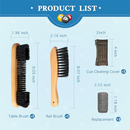 LAKINGO Pool Table Brush Set for Felt, 5 Kit Billiard Table and Rail Cleaning Accessories with 2 Wood Brush, 2 Ferrule Polish Cloths, Cue Shaft Cleaner Cloth - color: 5 Kit - Walnut