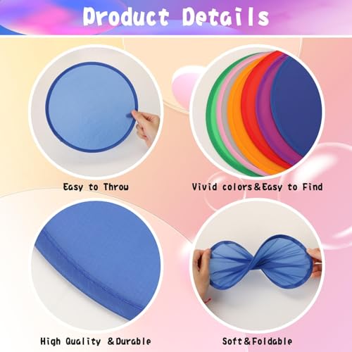 Aooba Flying Disc Fans, 10 Pieces Foldable Flying Disc or Fan with Storage Bag Assortment Fans Set Beach Flying Disc- 9.8" Foldable Flying Disc