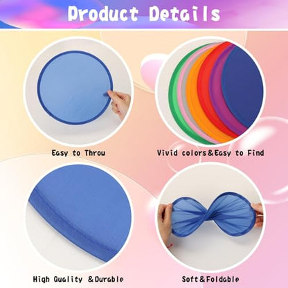 Aooba Flying Disc Fans, 10 Pieces Foldable Flying Disc or Fan with Storage Bag Assortment Fans Set Beach Flying Disc- 9.8" Foldable Flying Disc