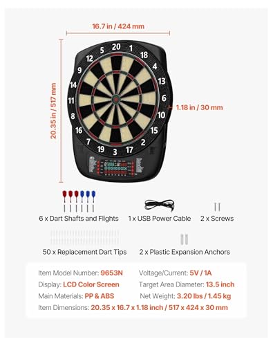 Electronic Dart Board, 13.5" Target Dartboard with 43 Games, 200+ Variations, 6 Darts & 50 Tips - LCD Scoring for Home, Game Room & Parties