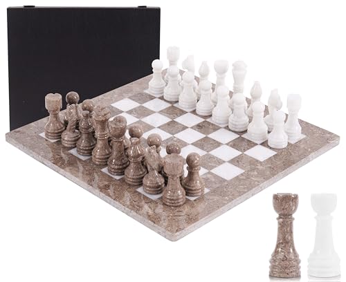 Marble Chess Set 15" Inches Oceanic and White with Storage Box and 2 Extra Queen Handmade Classic Board Games for Adults, Luxury Marble Chess Board & Chess Pieces for Gifts - color: Oceanic & White