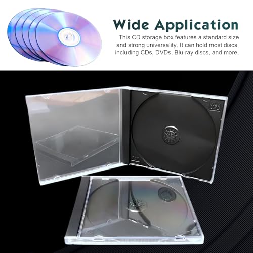 5 PCS Car Standard Single Clear CD Jewel Cases, Rigid Plastic DVD Storage Case with Assembled Tray, Thickened Anti-scratch Protective Discs Holder, for Car & Home (Black)