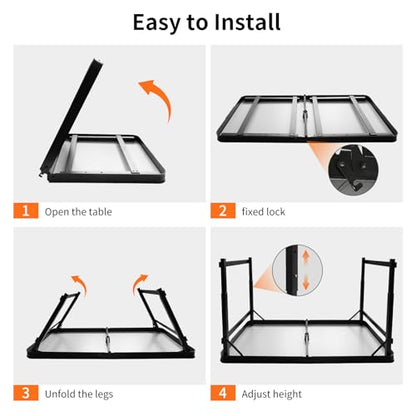 4FT x 2FT Folding Camping Table Adjustable Height with Umbrella Hole, Aluminum Alloy Legs Foldable Portable Outdoor Table for Picnic, Travel, Parties, Kids Craft, Market Vendor Use - size: 4 ft × 2 ft × 2.3 ft H, with Umbrella Hole