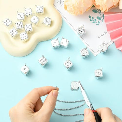 Stiesy Plating Acrylic Dice Charms 40Pcs, Silver Color Gambling Theme Pendants Dangle Charms Bulk for Jewelry Making, DIY Craft Projects and Game Lover Presents - color: Silver Dice-40pcs