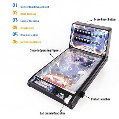 Tabletop Pinball Machine Retro, Classic Pinball Toy with Lights Sounds, Electronic Pinball Ball Shooting Game, Arcade Puzzle Games for Kids, Gift for Birthday Christmas Party