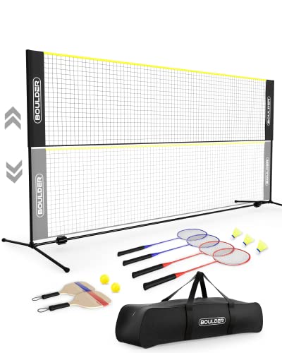 Boulder Portable Badminton Pickleball Net - Foldable/Extendable Poles for Multiple Sports Heights (UP to 5 ft) - Ideal for Tennis, Pickleball, Soccer Tennis - Easy Setup - color: Black