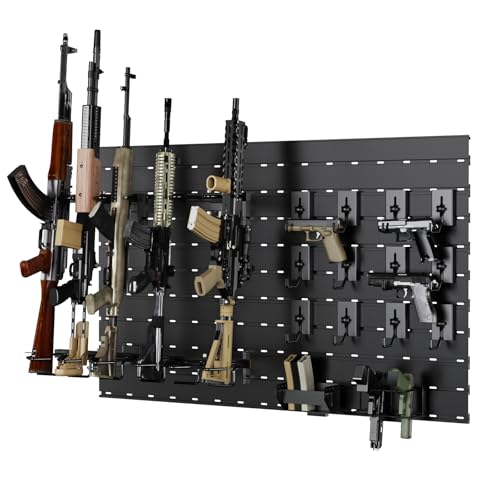 Wall Rack System - Aluminium Heavy-Duty Tactical Storage, Gun Wall Mount Display for Rifles, Carbines, Shotguns & Handguns, Modular Slatwall Organizer Holds up to 6 Rifles, 10 Pistols & 4 Mags - color: Black, size: 10x Panels (Including Gun Accessories)