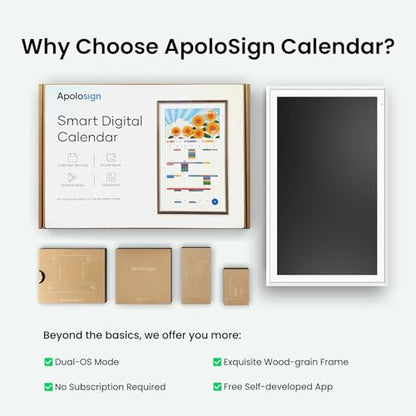 Apolosign 27-inch Digital Calendar & Smart Family Wall Planner, No Subscription, Calendar & Dashboard Dual-Mode System, Shared Touchscreen Display with Calendar Sync, Chore Charts & Family Scheduling Hub, Wall Mount Included (White) - color: White