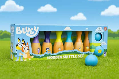 Bluey Wooden Bowling Set – Skittle Game with 6 Character Wooden Bowling Pins, Durable Toy for Kids Ages 3+, Indoor & Outdoor Play - style: Bowling Skittles