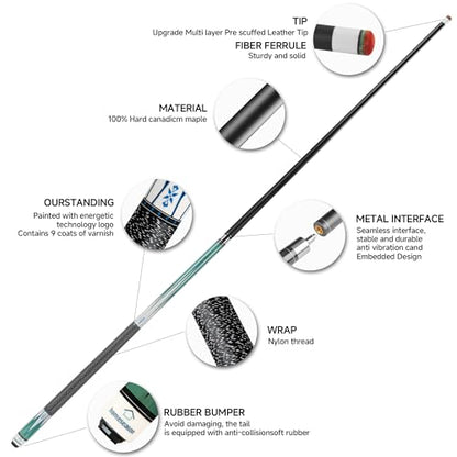 HomeSeason Pool Cue Stick 58" Billiard Cue Sticks Nylon Thread Grip Professional Low Deflection Pool Sticks - color: 21oz with bag