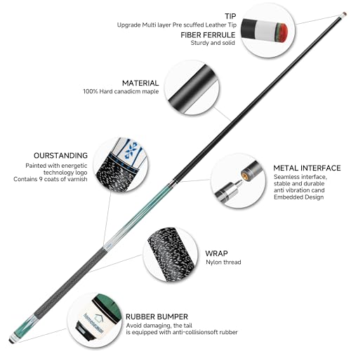 HomeSeason Pool Cue Stick 58" Billiard Cue Sticks Nylon Thread Grip Professional Low Deflection Pool Sticks - color: 2-Pack(18/21oz)