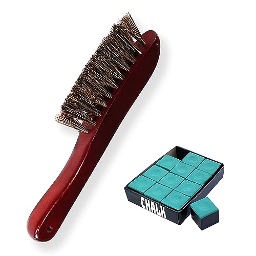 Freetime Fun Pool Table Brush for Felt with Real, Authentic Horse Hair Set of Billiards Pool Table Brush 8.5" Rail Brush Bonus Pack of Chalk - style: 8" Rail Brush